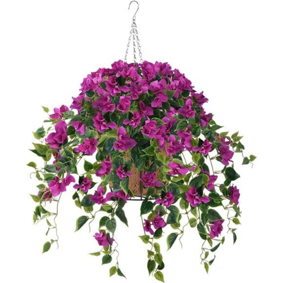 Artificial Flowers Hanging Basket with 4Pcs Bougainvillea Silk Vine Flowers - Picture 1 of 6